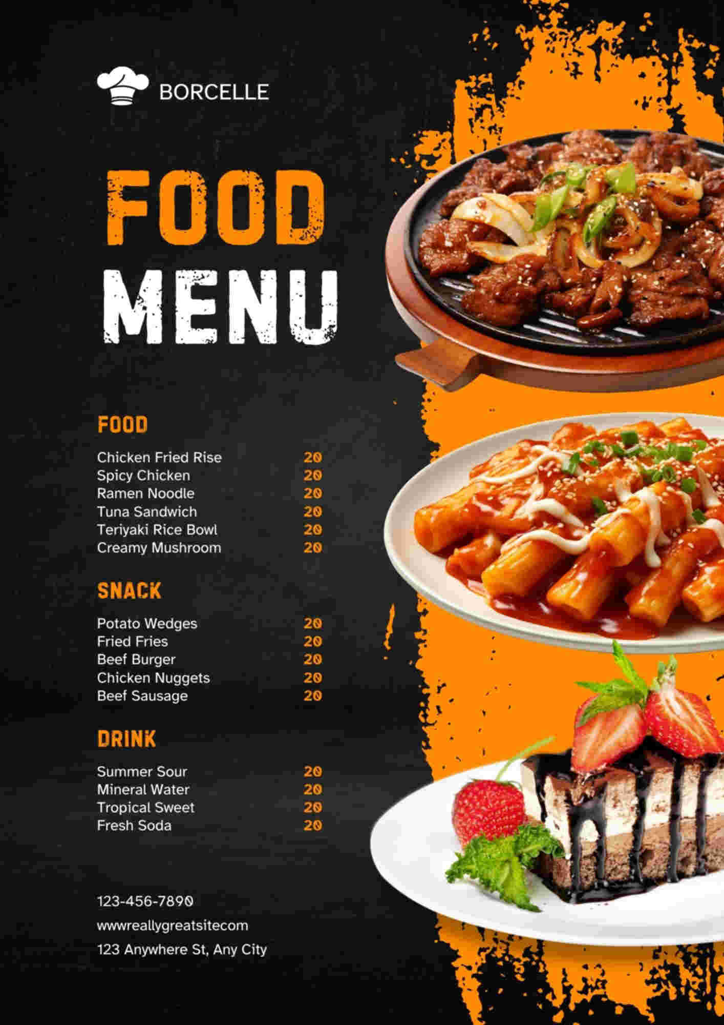 Menu design sample for restaurant